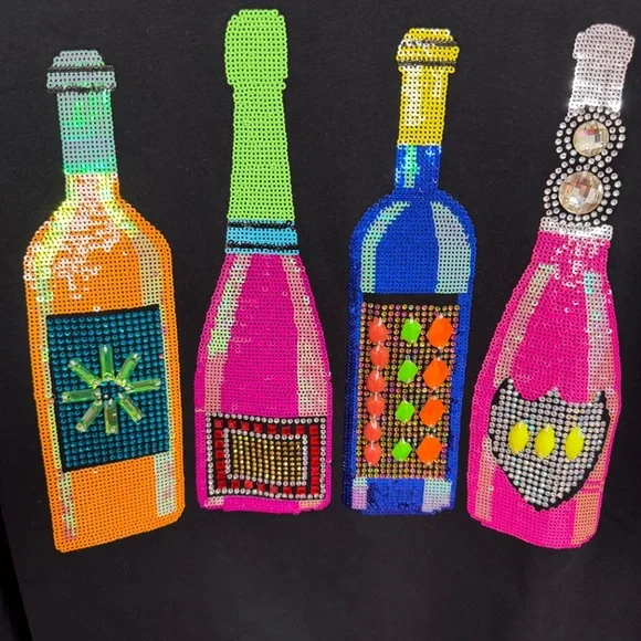 EXTREMELY RARE Queen of Sparkles Bottles Sequin Gems Sweatshirt NWOT